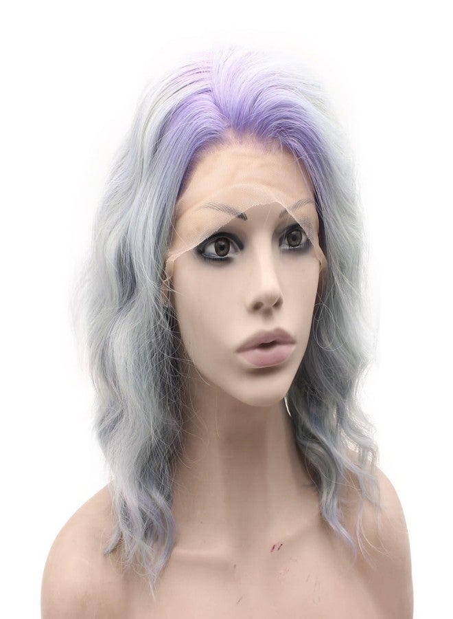 أم إكس آينجل شعر مستعار أزرق مموج متوسط الطول من إم إكس أنجل، مصنوع من ألياف صناعية، ذو مقدمة دانتيل، بلونين متدرجين، مقاوم للحرارة - Image 2